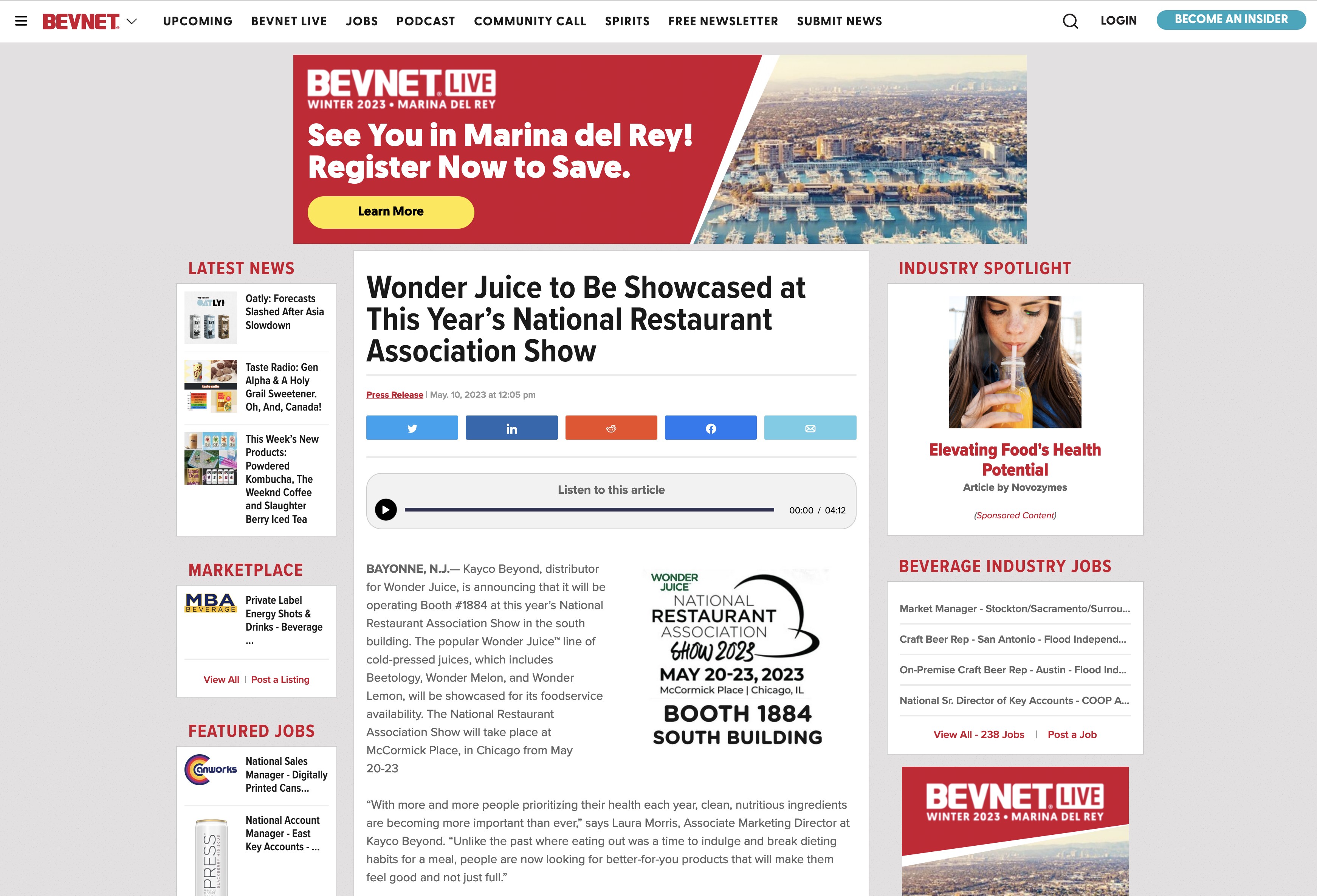 BevNet article on Wonder Juice image