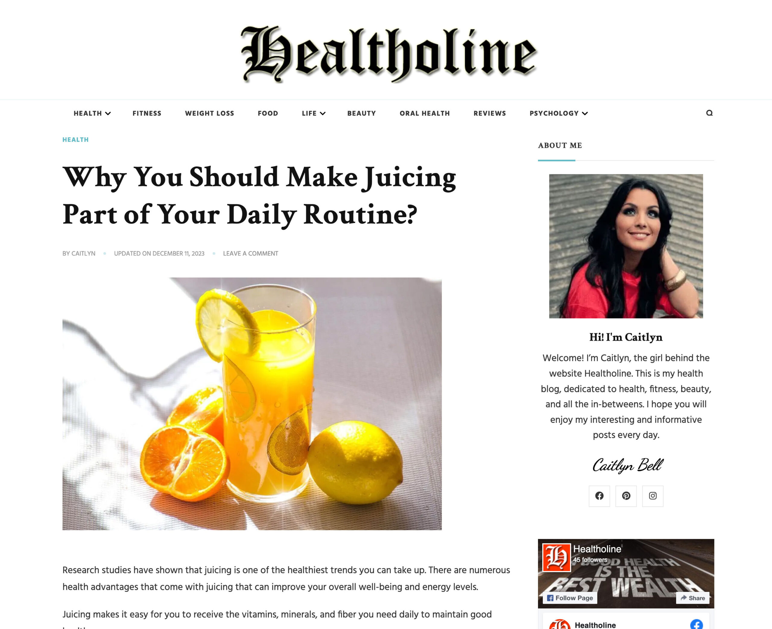 Healtholine article on Wonder Juice image
